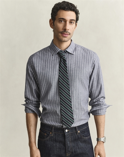 Gant - Reg Flannel Melange Stripe Skjorte - Dark Navy Melange